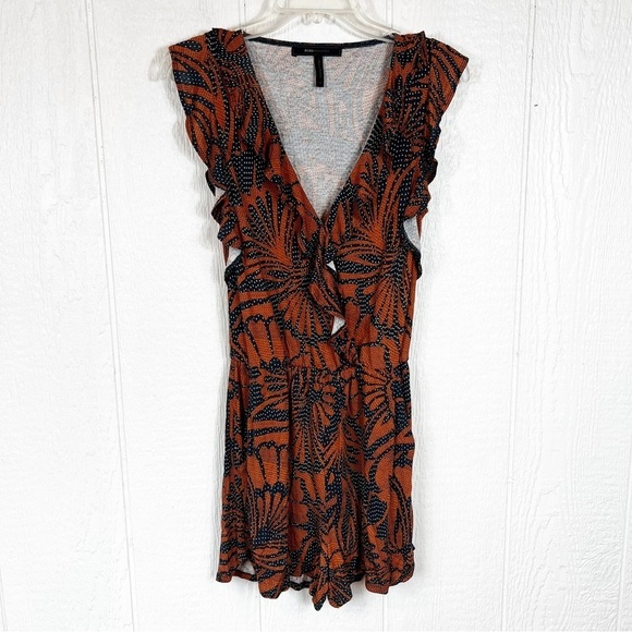 BCBGMAXAZRIA Navy Blue White and Bronze Orange Romper XS - Picture 11 of 11